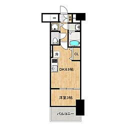 THE GARNET MILLENNIUM KYOTO 九条烏丸 2階1DKの間取り