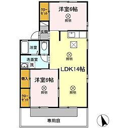 セジュール大田　A棟 1階2LDKの間取り