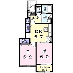 レーヴ　VI 1階2DKの間取り