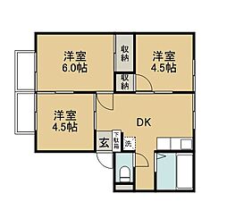 サンシティ須長 2階3DKの間取り