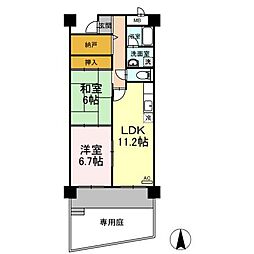 サンスカイハイツ 1階2LDKの間取り