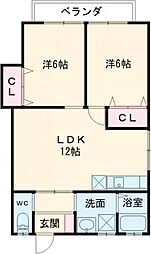 ラ・メゾン中原 2LDKの間取図画像