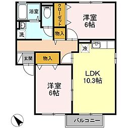 カーサエスペランザ　B棟 1階2LDKの間取り