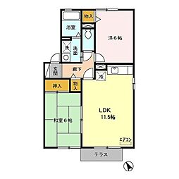 リヴィエール　I/II 1階2LDKの間取り