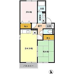 ロイヤルガーデン野口C棟 2DKの間取図画像