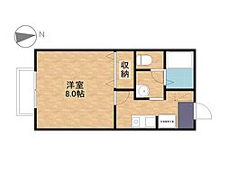 シェソワ寺地 2階1Kの間取り