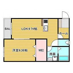BRAVEBASEボヌール 2階1LDKの間取り