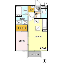 JR上越線 群馬総社駅 徒歩14分の賃貸アパート 1階1LDKの間取り