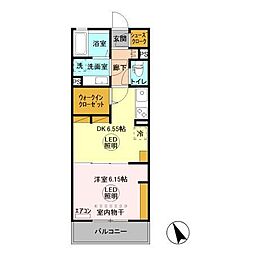 シャンブルK 2階1DKの間取り