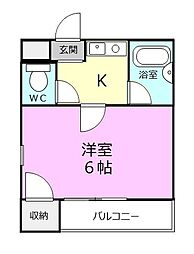 シャトーM 1階1Kの間取り