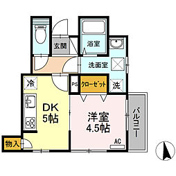 ヒルズ新宮苑 1階1DKの間取り
