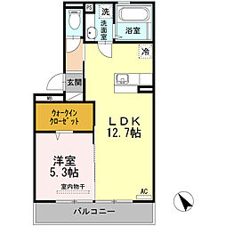 エクセル大窪 2階1LDKの間取り
