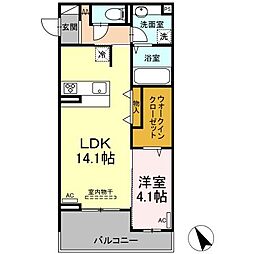 プリュスフォンテーヌ 1LDKの間取図画像
