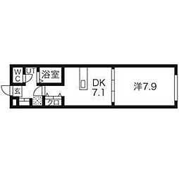 アスコット古川II番館 1階1DKの間取り