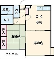 ハイツハツミA 2DKの間取図画像