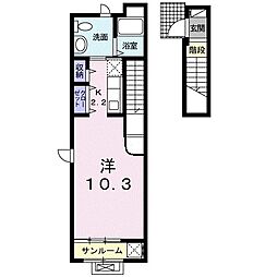 ウイングＫ　IV 2階ワンルームの間取り