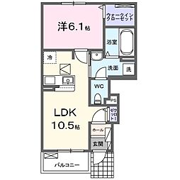 レーヴ 1LDKの間取図画像