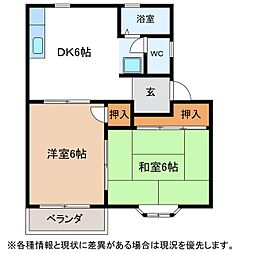 ハイツリバティー 2DKの間取図画像