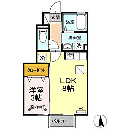 カエツリアルフィールドD-roomB 1LDKの間取図画像