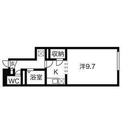 ジュネス 1階ワンルームの間取り