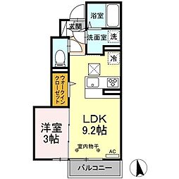 サンパティ盛南II 1階1LDKの間取り