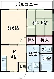 コーポ平岡 1階2Kの間取り