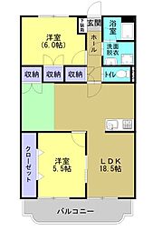 永徳ハイツＢ棟 3階2LDKの間取り