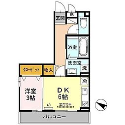 D-room魚津イースト 2階1DKの間取り