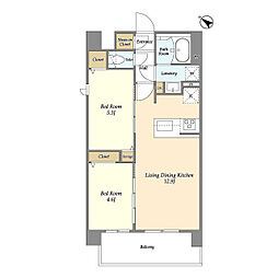 東京メトロ南北線 王子駅 徒歩10分の賃貸マンション 6階2LDKの間取り