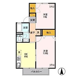 パインツリー　Ｃ 2階2DKの間取り