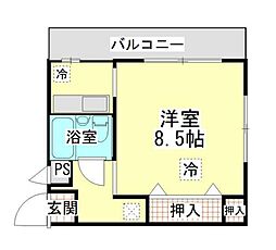 東武東上線 坂戸駅 徒歩7分の賃貸マンション 2階1Kの間取り