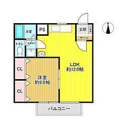 トラッド西垣B 1LDKの間取図画像