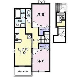 プラシードB棟 2LDKの間取図画像