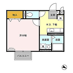 パセオプラシード角田　Ａ 2階1Kの間取り