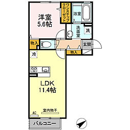 ムーンラヴァース 2階1LDKの間取り