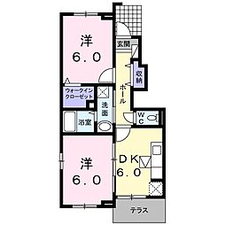 サニーガーデンD 2DKの間取図画像