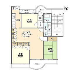 磯子台パークハイツ12号棟 2階3LDKの間取り