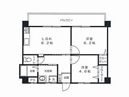 スペンドーレI 3階2LDKの間取り