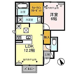 サンツリーD　A棟 A105 1階1LDKの間取り