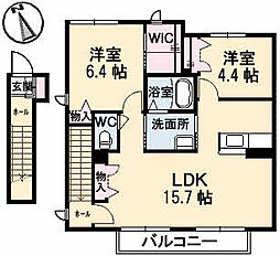 シャーメゾン空港通り　Ａ棟 2階2LDKの間取り