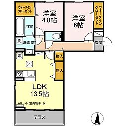 D-ROOM GRACIA　Ａ棟 1階2LDKの間取り