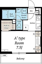 リブリ・宮II 2階1Kの間取り