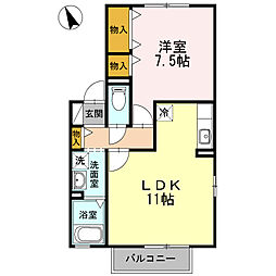 ベルドミール　Ｂ棟 2階1LDKの間取り