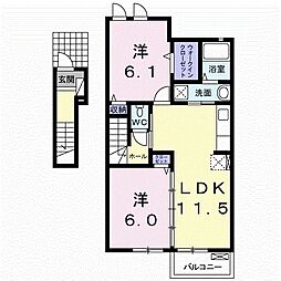 ベルセフォネIV 2階2LDKの間取り