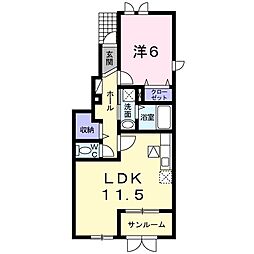 フォー　シーズン 1階1LDKの間取り