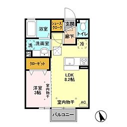 ラリュール 1階1LDKの間取り