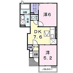 グレースフルB 2DKの間取図画像