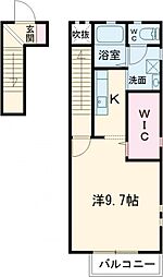 ボワリジエールCD 2階1Kの間取り