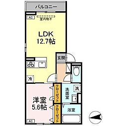 ソレイユ咲田B 1LDKの間取図画像