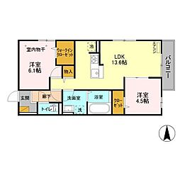 海正　AB 3階2LDKの間取り